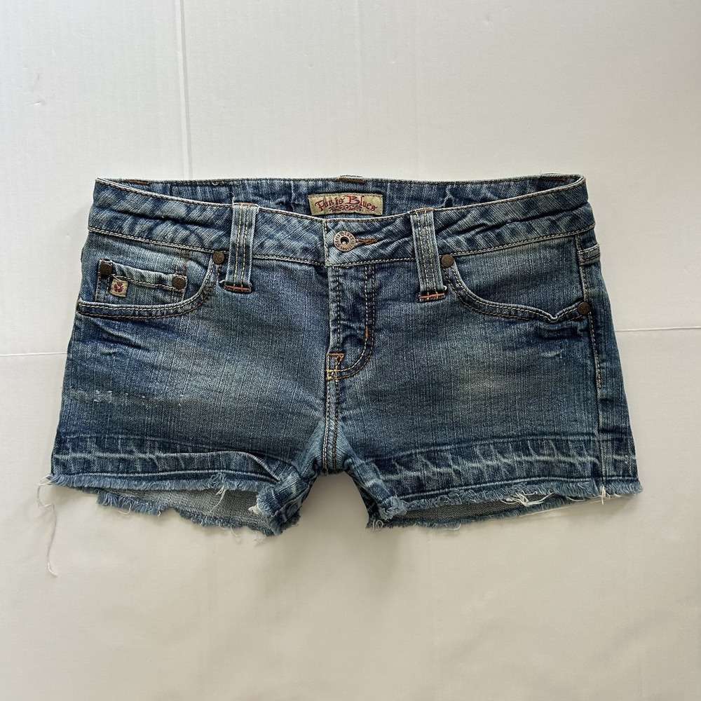 2000s Paris Blues Low Rise Denim Mini Shorts Y2K Boho Indie Grunge Indie Sleaze